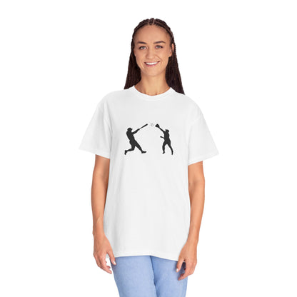 Black baseball silhouette graphic T-shirt featuring a minimal baseball player design, ideal for casual sportswear.