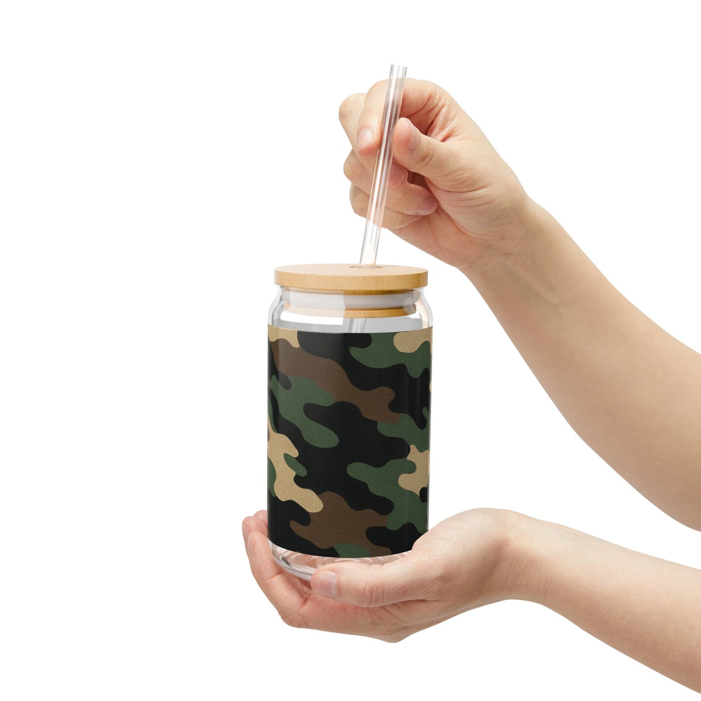 Camouflage Sipper Glass | 16oz Eco-Friendly Drinkware, Perfect for Outdoor Adventures, Camping, Parties, and Unique Gifts