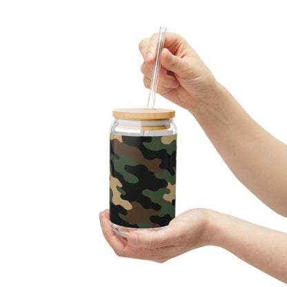 Camouflage Sipper Glass | 16oz Eco-Friendly Drinkware, Perfect for Outdoor Adventures, Camping, Parties, and Unique Gifts