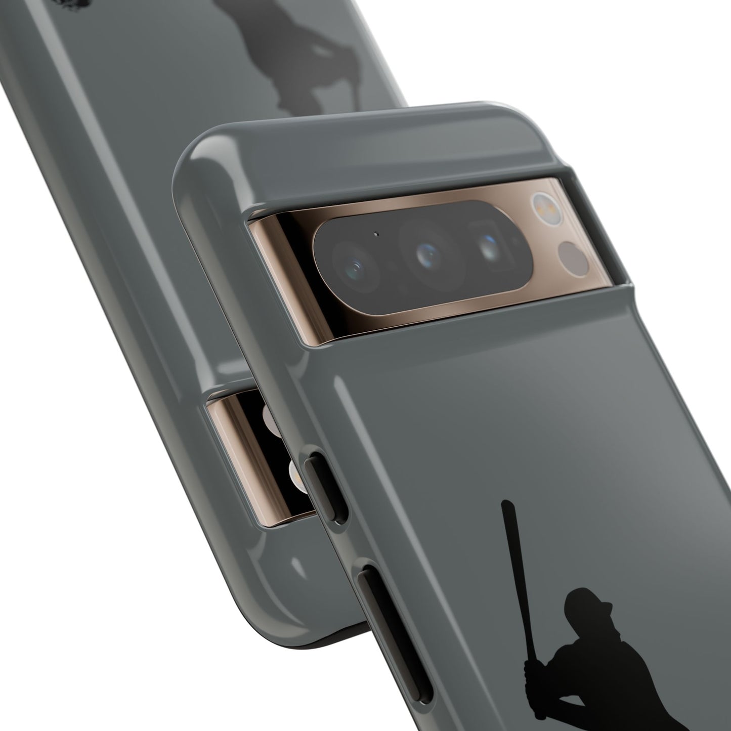 Black baseball silhouette tough phone case for iPhone, providing sporty protection with a sleek design by Printify.