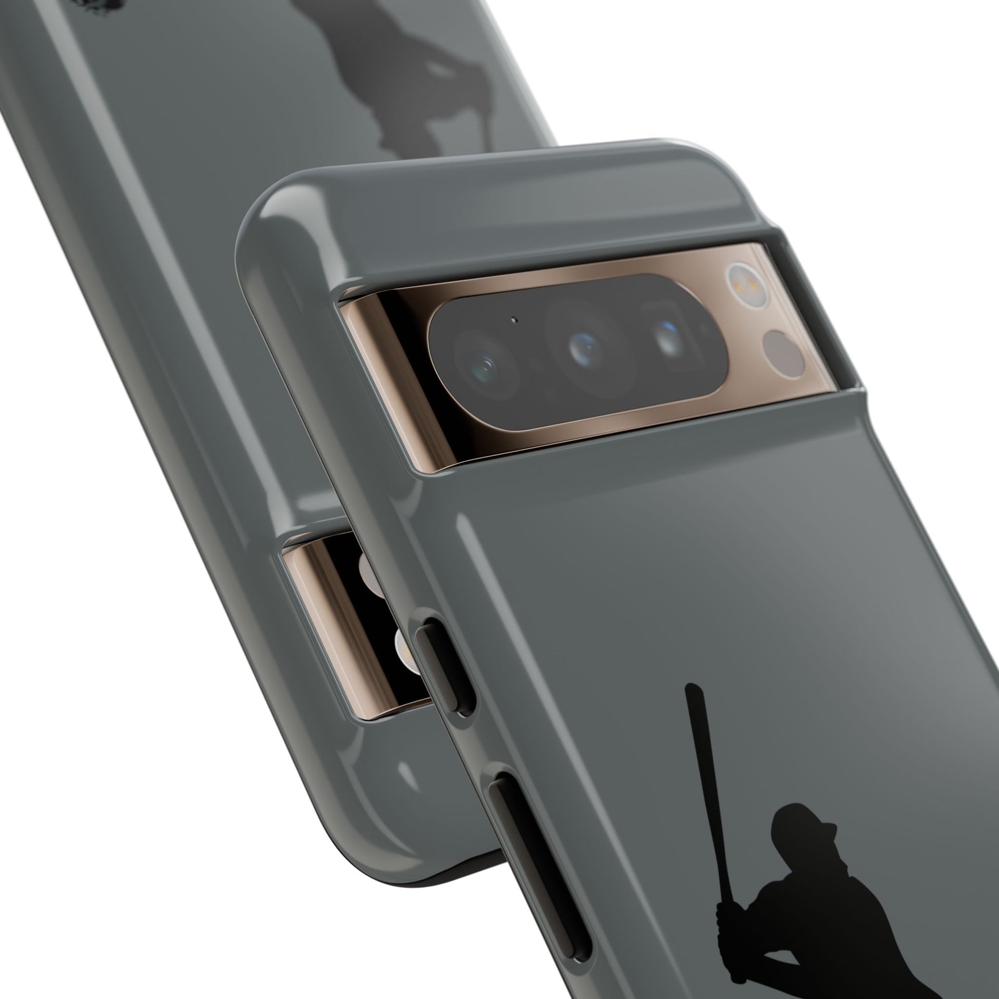 Black baseball silhouette tough phone case for iPhone, providing sporty protection with a sleek design by Printify.