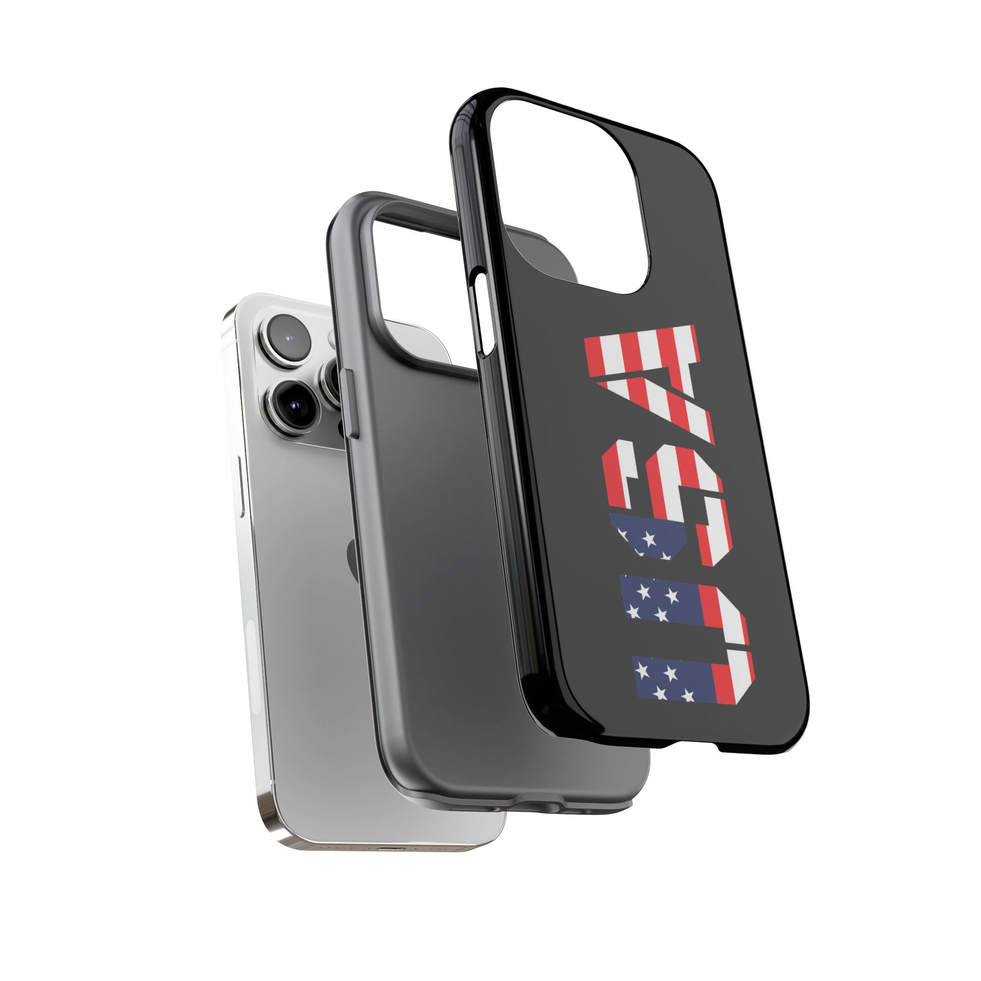 USA patriotic phone case with American flag design, durable tough case for smartphones by Printify.