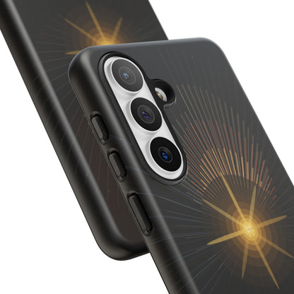 Tough Cases - Radiant Star Phone Case, Protective Black Shockproof Cover with Golden Light Design