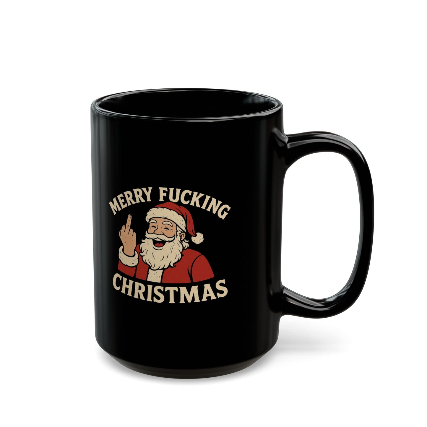 Mug — "Merry Fucking Christmas" Funny Santa Coffee Mug (Black, 11/15oz)