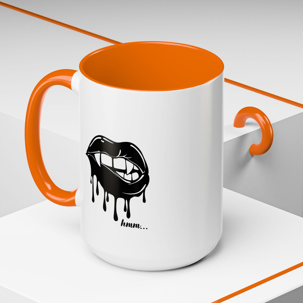 Black accent Dripping Bite Coffee Mug by Printify, 11oz or 15oz ceramic mug with unique dripping design.