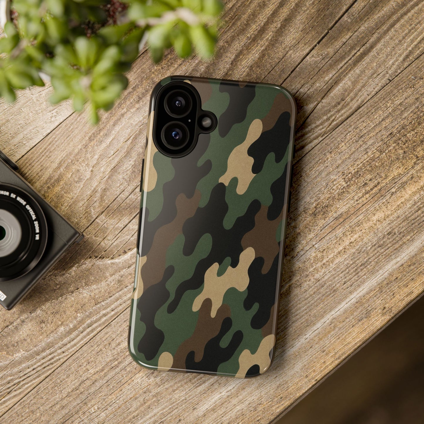 Camouflage tough phone case by Printify featuring rugged camo design, protective cover for smartphones.