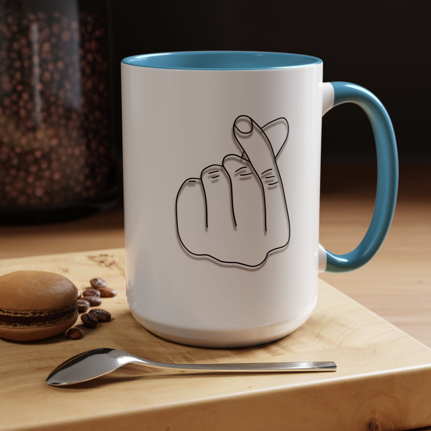 K-Pop Accent Mug - Love Gesture Design (11oz, 15oz), Korean Pop Coffee Cup, K-Pop Lover Gift, Cute Drinkware, Unique Mug