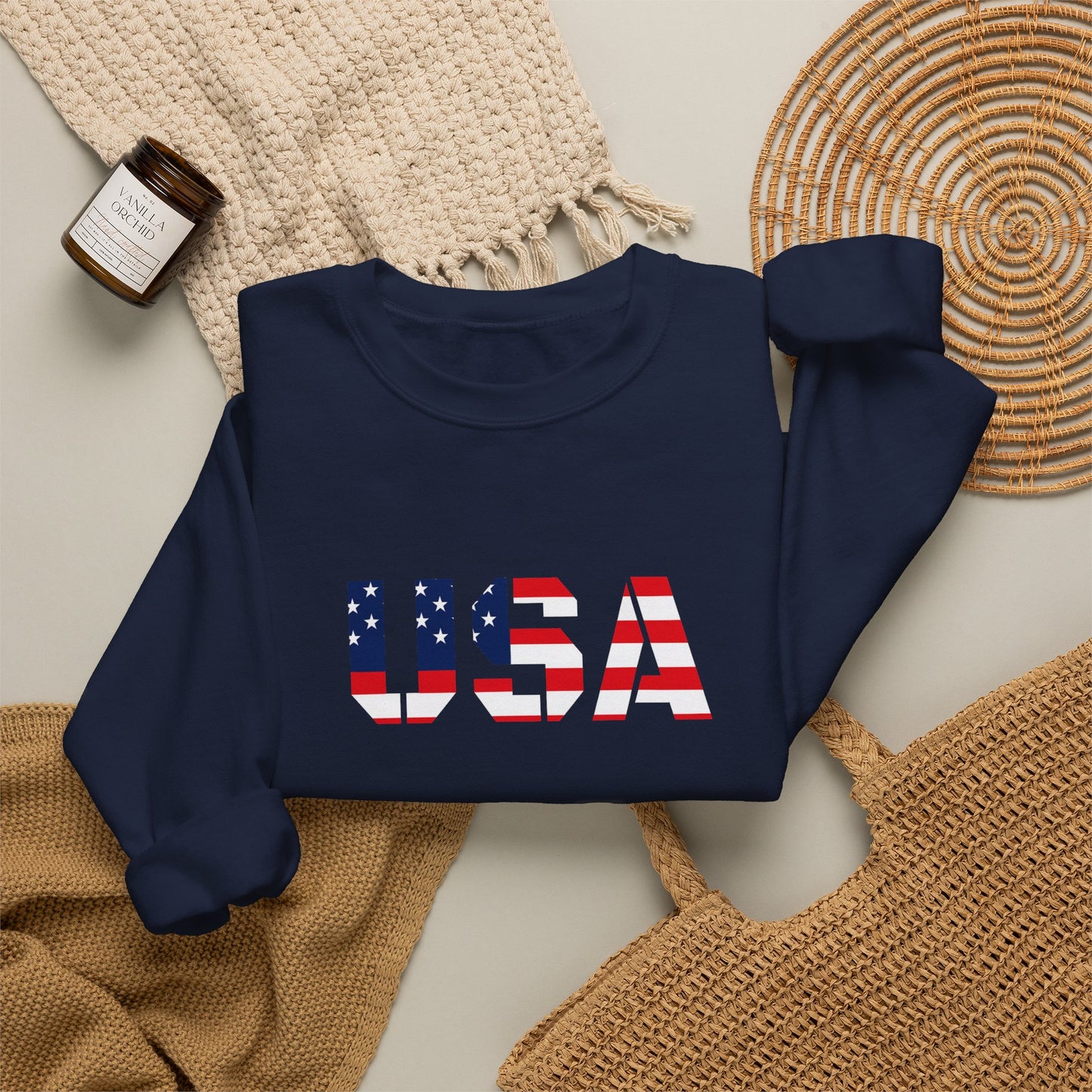 USA Flag Unisex Crewneck Sweatshirt, Cozy Apparel, Casual Wear, Independence Day Gift, Americana Style