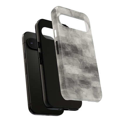 Abstract gray grid print on tough protective iPhone case by Printify, showcasing the stylish phone cover with grid design.