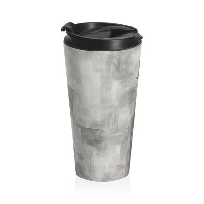 Gray marble monogram initials travel mug by Printify, personalized stainless steel tumbler with sleek design.