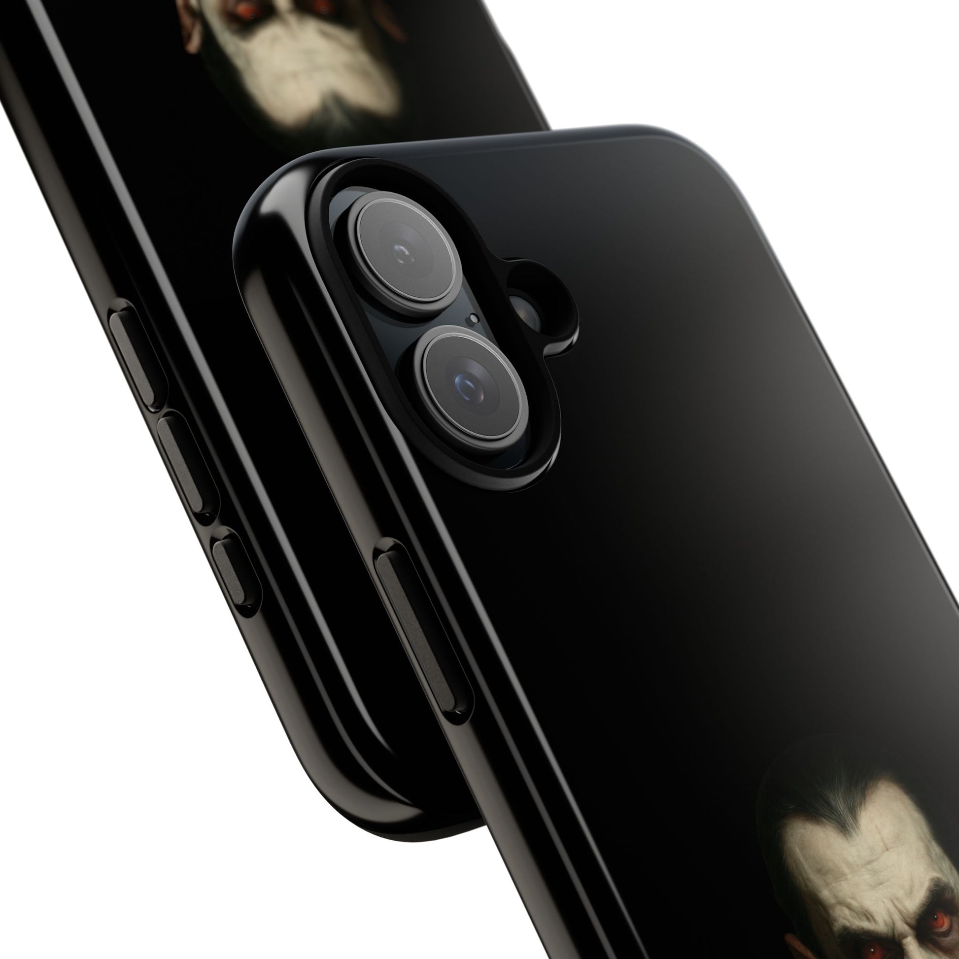 Gothic Dracula vampire portrait phone case for iPhone, featuring horror-themed vampire design by Printify.