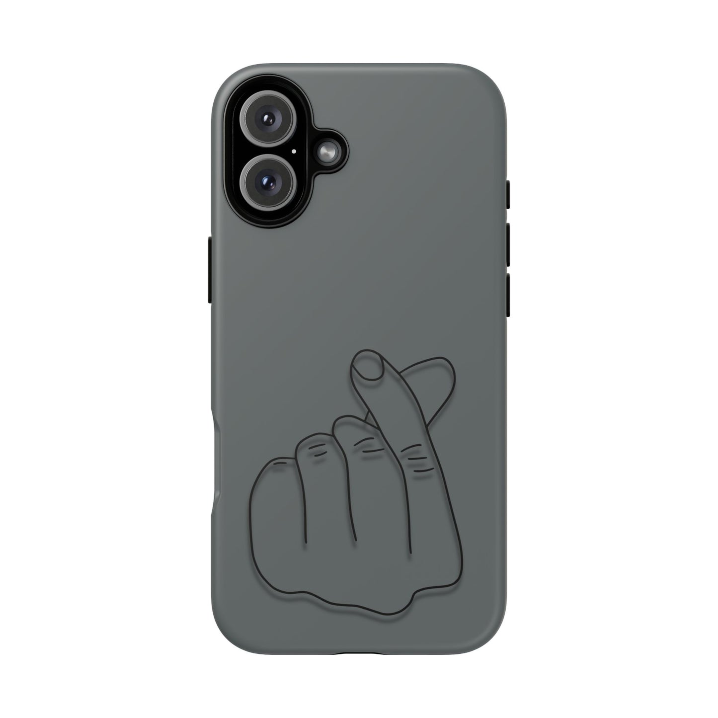 Silicone phone case with embossed Korean finger heart design, compatible with smartphones, by Printify.