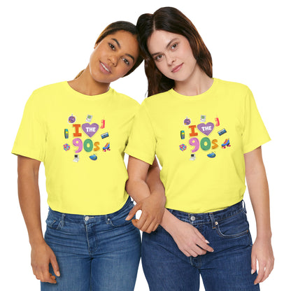 I  Love the 90's Short Sleeve Tee - Retro Graphic Tee, Vintage Style Shirt, Perfect for Casual Outings, 90s Nostalgia Apparel