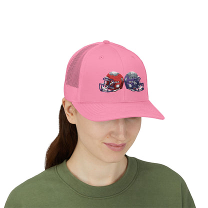 Sporty Snapback Trucker Cap with Football Helmets, Baseball Cap, Outdoor Activity Hat, Gift for Sports Fans, Team Spirit Wear - TRV