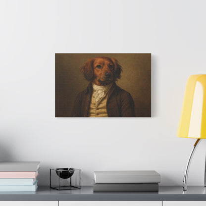 Regal dog portrait on matte canvas print by Printify, featuring a detailed pet artwork on high-quality canvas.