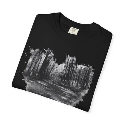 Artistic Forest Scene T-shirt | Nature Lover Gift, Outdoor Adventure Tee, Eco-Friendly Fashion, Vintage Inspired Clothing, Unisex Gift - TRV