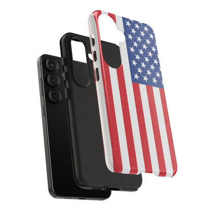 Durable American flag phone case for iPhone with patriotic design, made by Printify, offering protection and style.