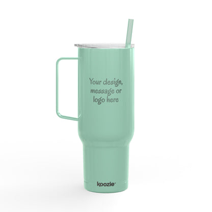Custom engraved 40oz insulated tumbler with handle, lid and straw - view 3