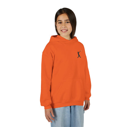 Kids youth baseball silhouette hoodie by Printify, featuring a baseball player pullover in vibrant colors for kids' casual wear.