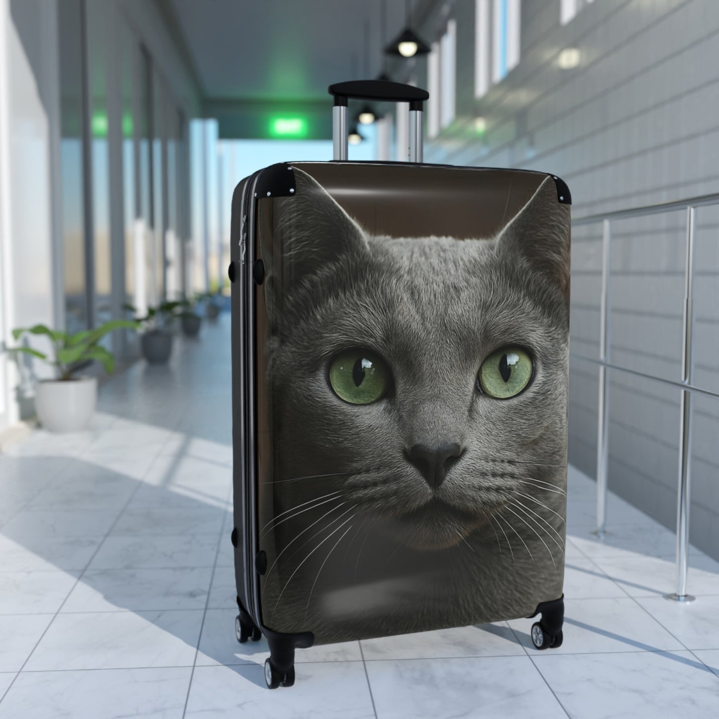 Green-Eyed Cat Carry-On Suitcase — Photo Realistic Cat Face Luggage