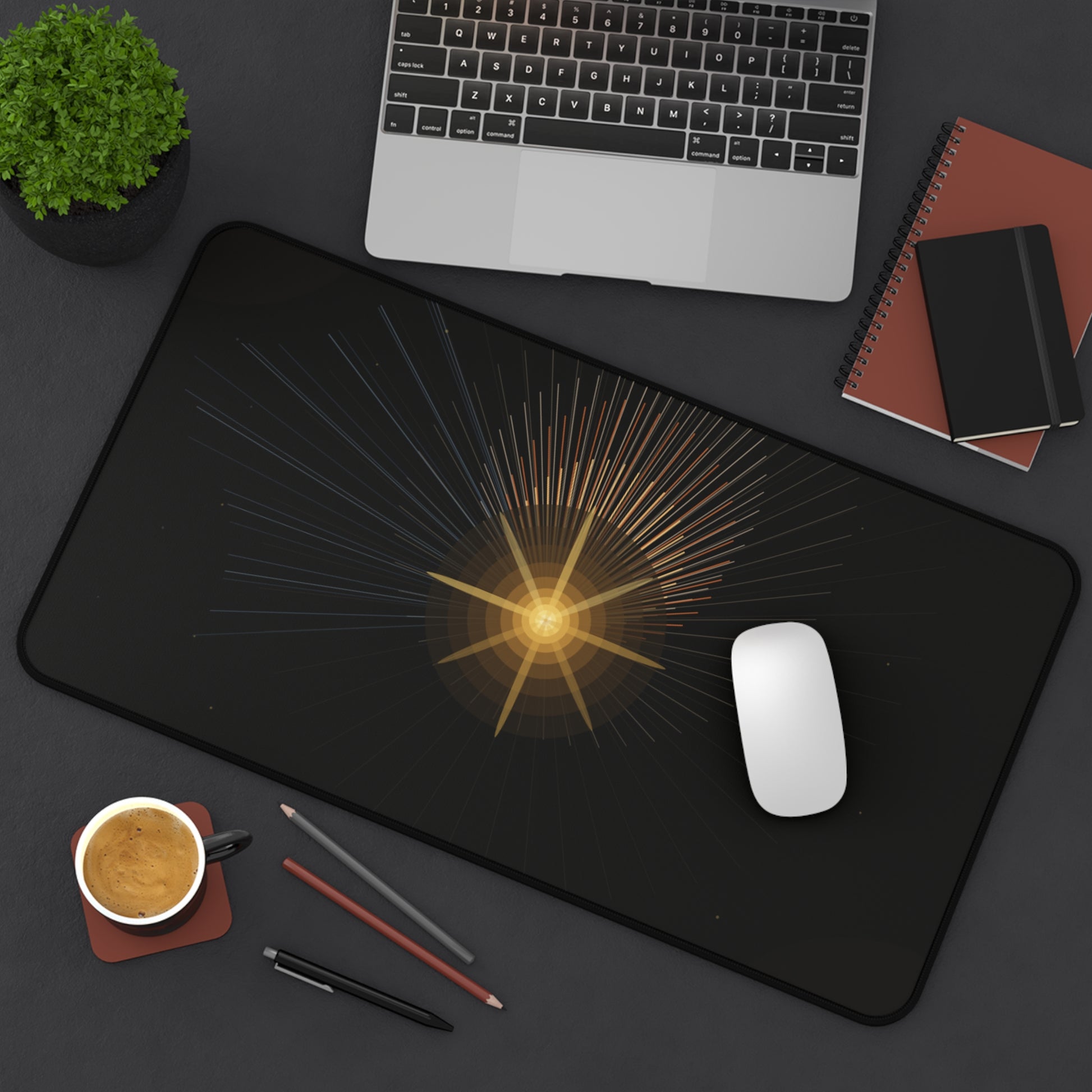 Golden Starburst Desk Mat | Celestial Radiant Light Mousepad - TRV