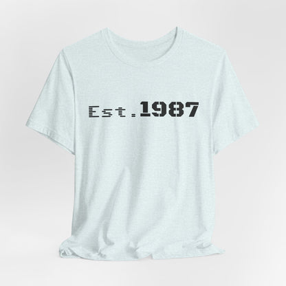 Vintage Est. 1987 T-Shirt by Printify featuring a classic design celebrating the year 1987.