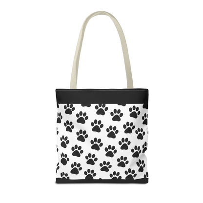 Eco-friendly tote bag with paw print design by Printify, perfect for dog and cat lovers to carry essentials.