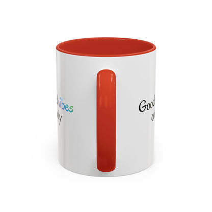 Printify Good Vibes Only coffee mug with positive morning quote, ceramic tea cup for inspirational drinking moments.