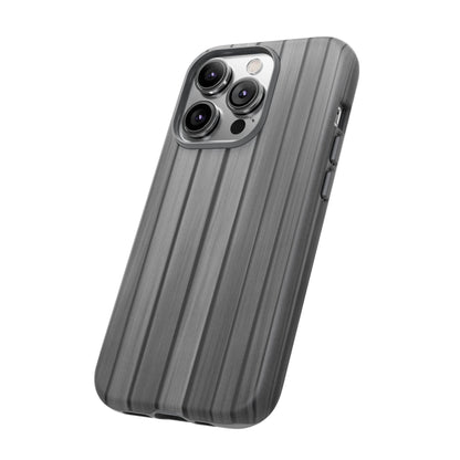 Ribbed metal texture phone case for iPhone, tough protective cover by Printify with durable metal design.