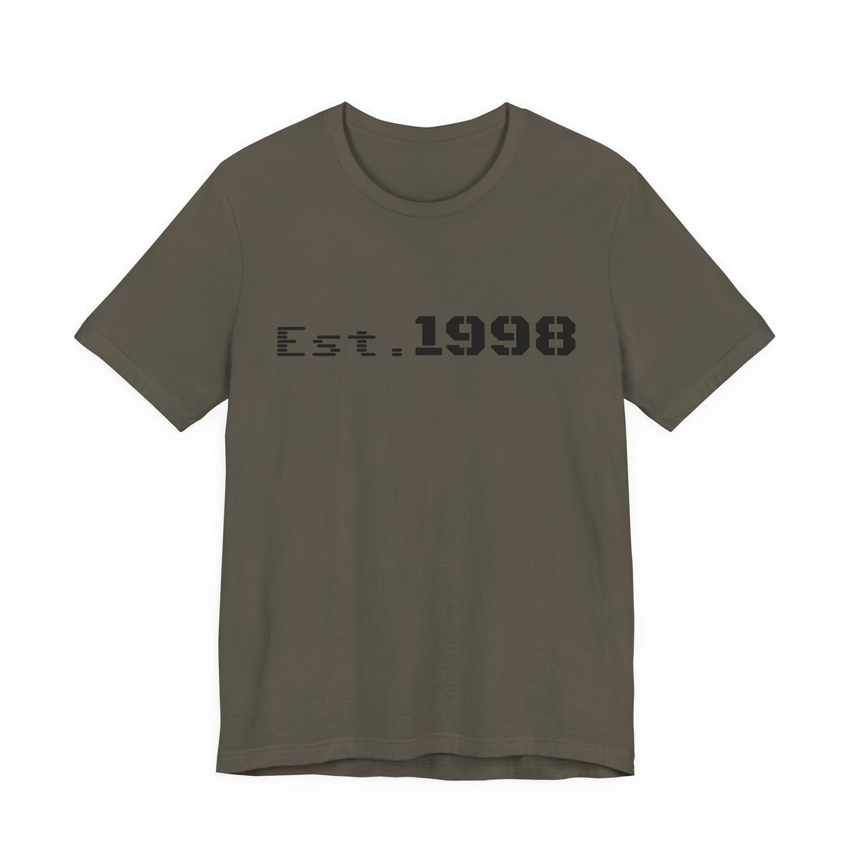 Vintage Est. 1998 T-Shirt by Printify featuring a graphic design celebrating the year of birth.