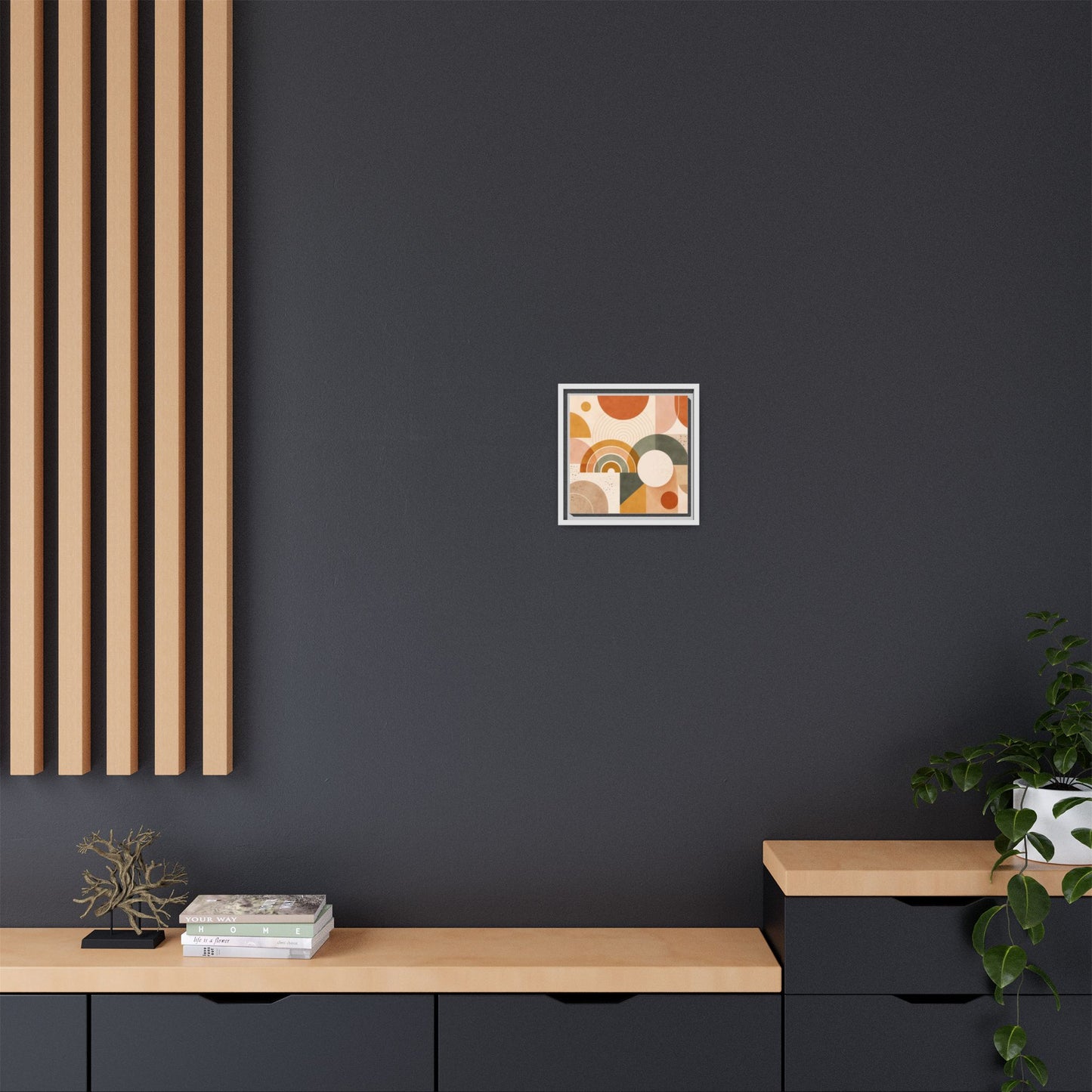 Abstract Terracotta Geometric Rainbow Matte Canvas Framed