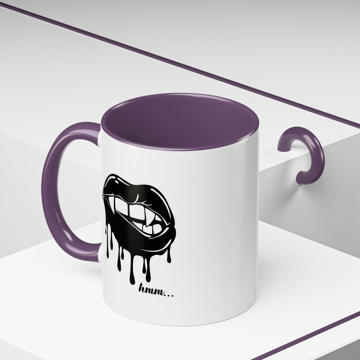 Black Dripping Lips Accent coffee mug with bite graphic, 11oz or 15oz, featuring bold, artistic lip design by Printify.