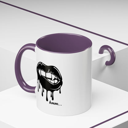 Black Dripping Lips Accent coffee mug with bite graphic, 11oz or 15oz, featuring bold, artistic lip design by Printify.