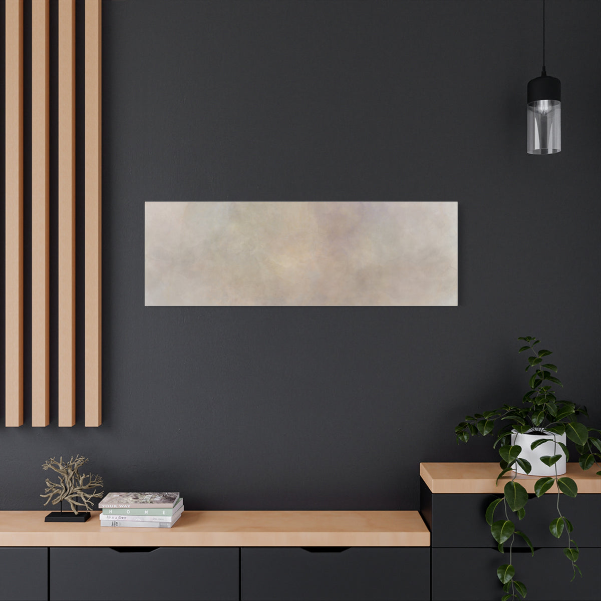 Soft neutral abstract fog canvas print by Printify, featuring a calming, modern design with muted gray and beige tones.
