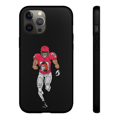 Black football player tough phone case for iPhone by Printify, featuring a sporty design and durable protective material.