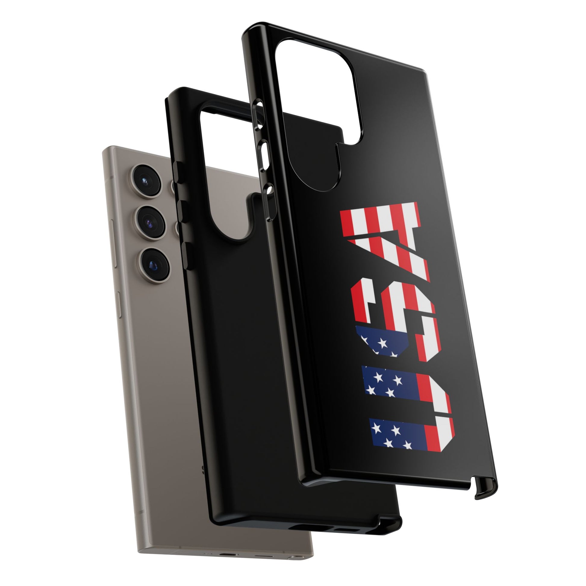 Printify USA phone case featuring a patriotic American flag design, durable tough cover for smartphones.