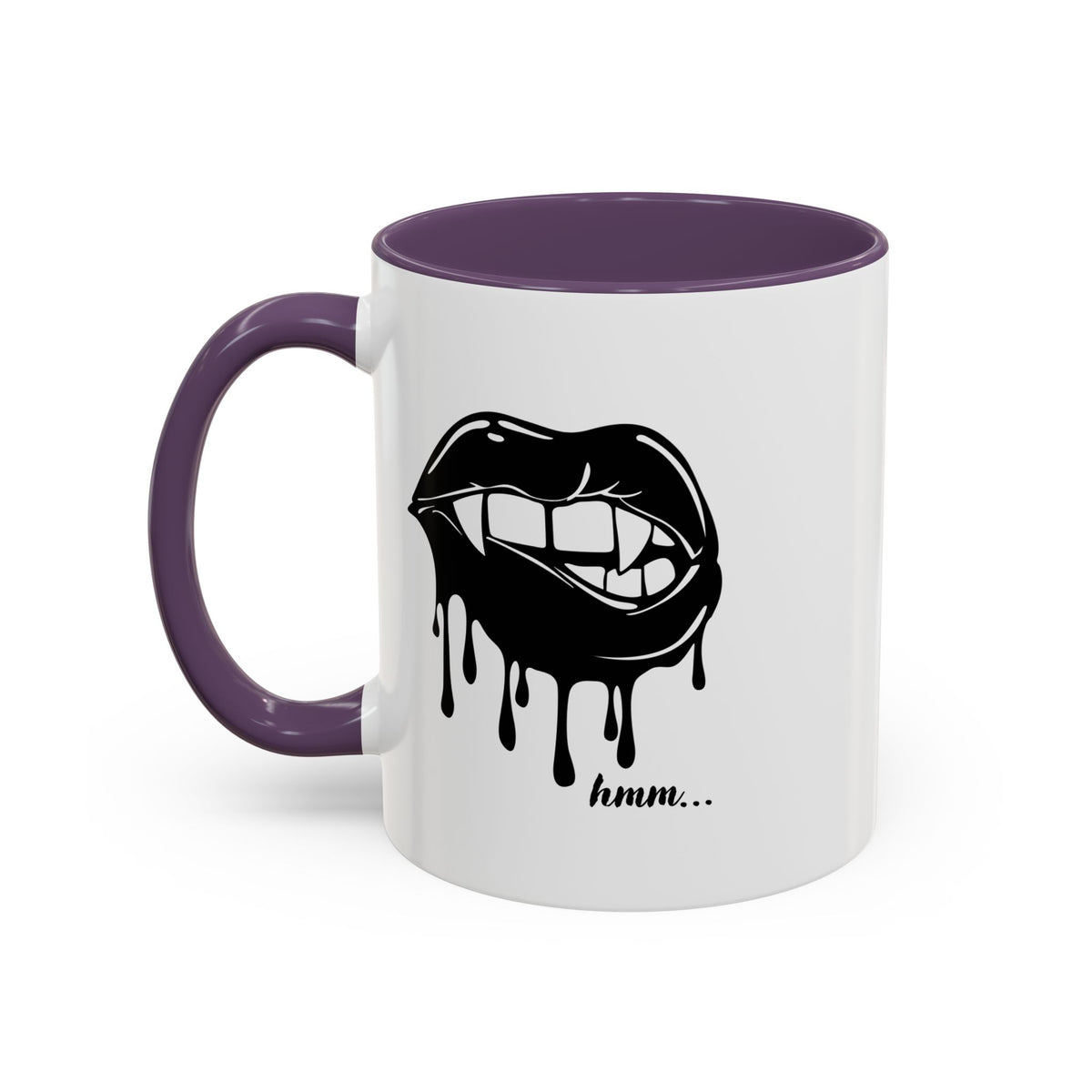 Black Dripping Lips Accent Coffee Mug with Bite graphic, 11oz or 15oz, by Printify, featuring bold lip design on ceramic mug.