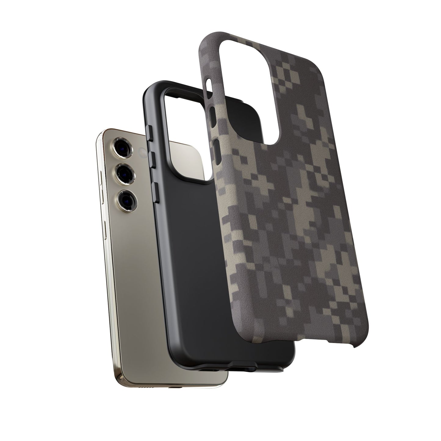 Rugged digital camouflage print phone case by Printify, durable protective cover for smartphones with tough, military-style design.