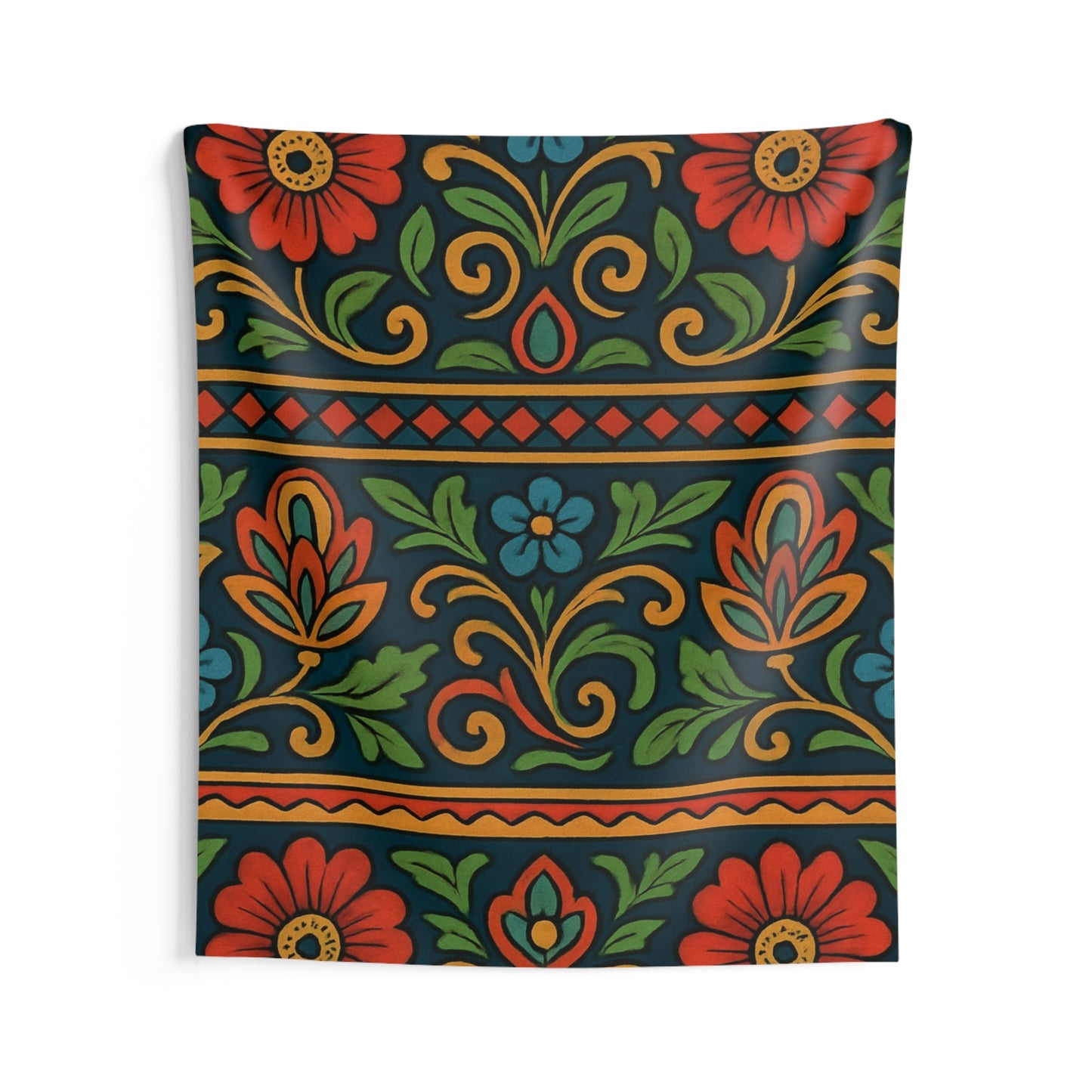 Folk Floral Indoor Wall Tapestry — Vibrant Boho Flower Pattern