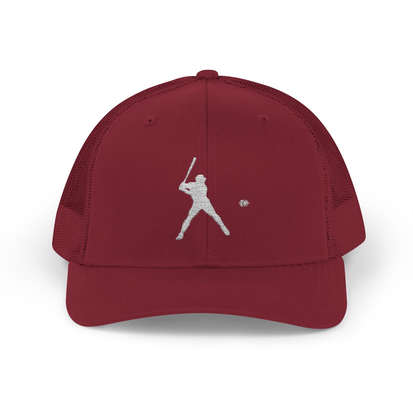Vintage batter silhouette print on a men's baseball snapback trucker hat by Printify, featuring a classic curved brim and adjustable strap.