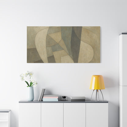 Abstract neutral geometric shapes on matte canvas, modern wall art by Printify featuring minimalist design.