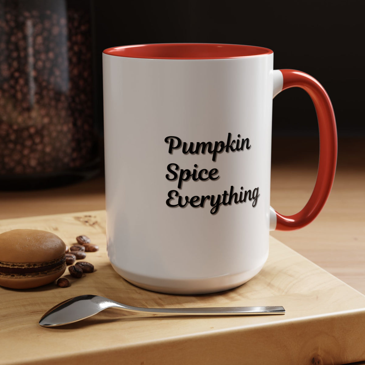 Orange pumpkin spice themed coffee mug with fall accents, 11oz Printify ceramic mug for seasonal coffee enjoyment.