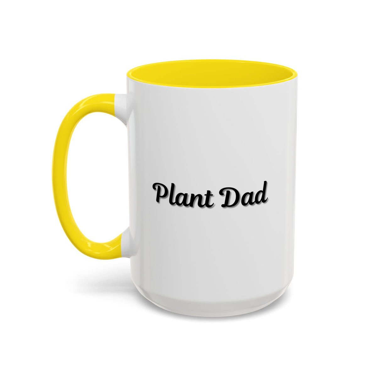 Black-handle Plant Dad coffee mug featuring plant-themed design, perfect for plant lovers, available in 11oz and 15oz sizes.