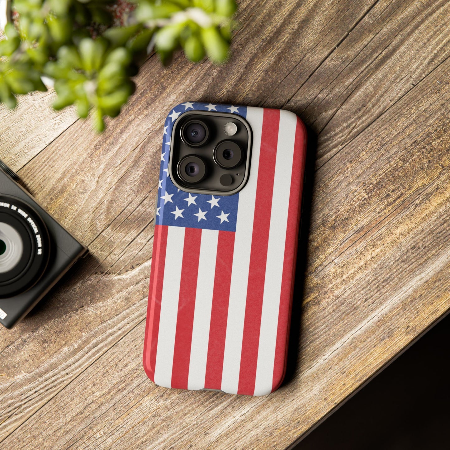 American flag tough phone case for iPhone and Samsung, patriotic protective cover with durable design and vibrant flag print.
