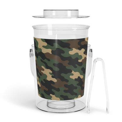 Camouflage Ice Bucket with Tongs, Party Essential, Outdoor Gatherings, BBQ Accessory, Gift for Wine Lovers, Home Bar Decor