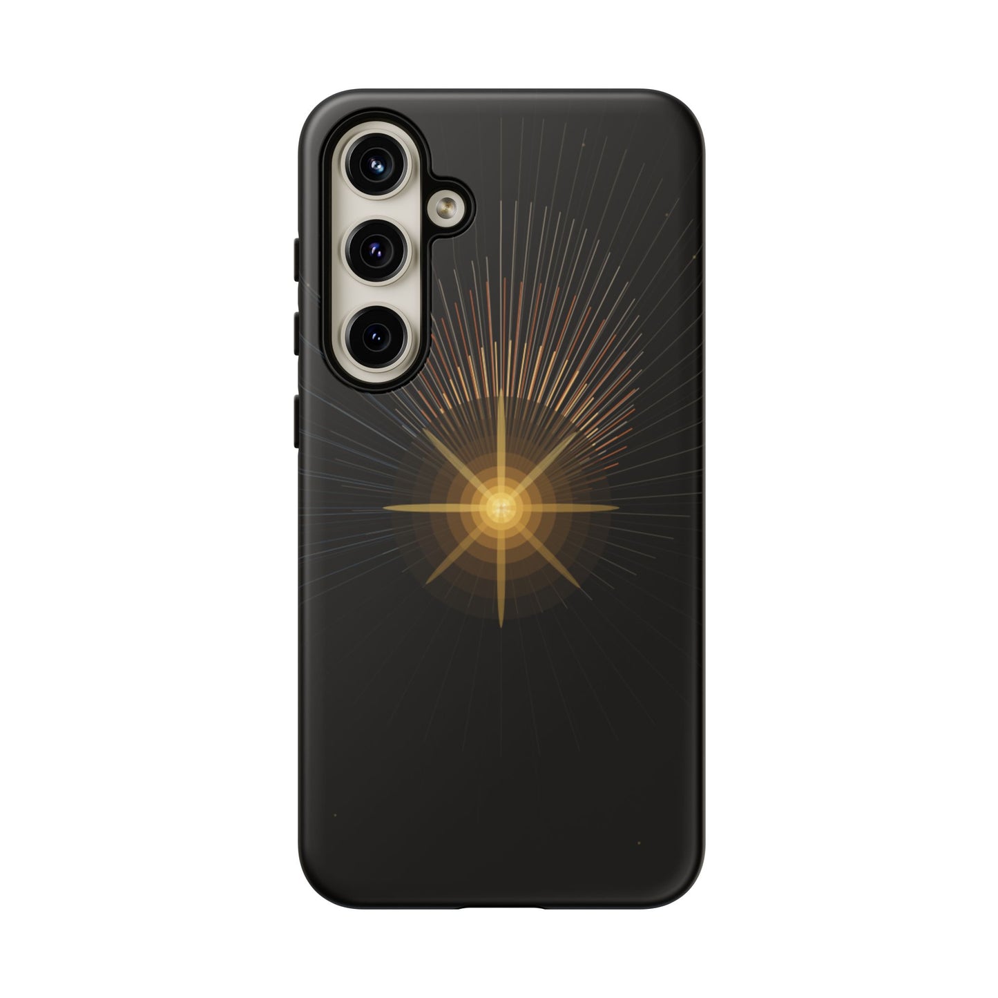 Tough Cases - Radiant Star Phone Case, Protective Black Shockproof Cover with Golden Light Design
