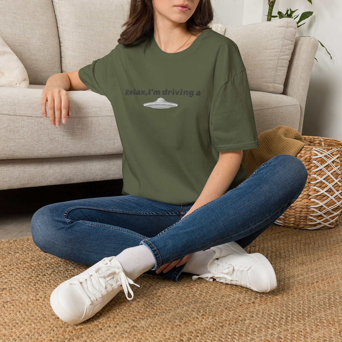 Funny alien graphic T-shirt from Printify featuring a sci-fi inspired UFO design on a casual tee.