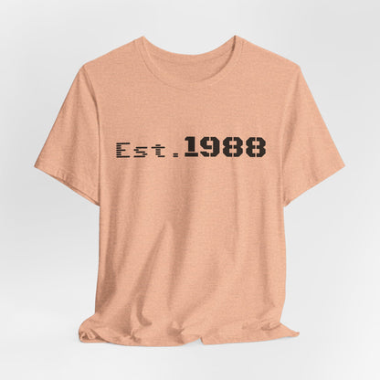 Black retro logo t-shirt from Printify featuring "Est. 1988" design, casual men's graphic tee for everyday wear.
