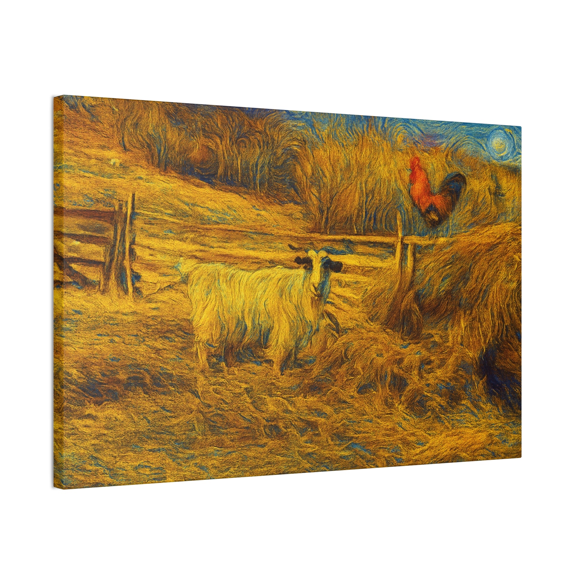 Farmhouse Canvas Wall Art - Rustic Animal Decor, Goat and Rooster Painting, Country Home, Farmhouse Style, Gift for Farmers - TRV