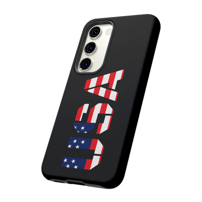 American flag phone case by Printify featuring a patriotic design, rugged protection for smartphones.